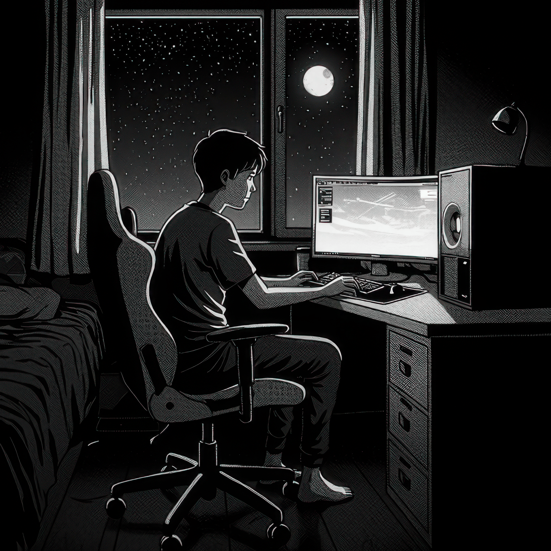 Gamer working at night